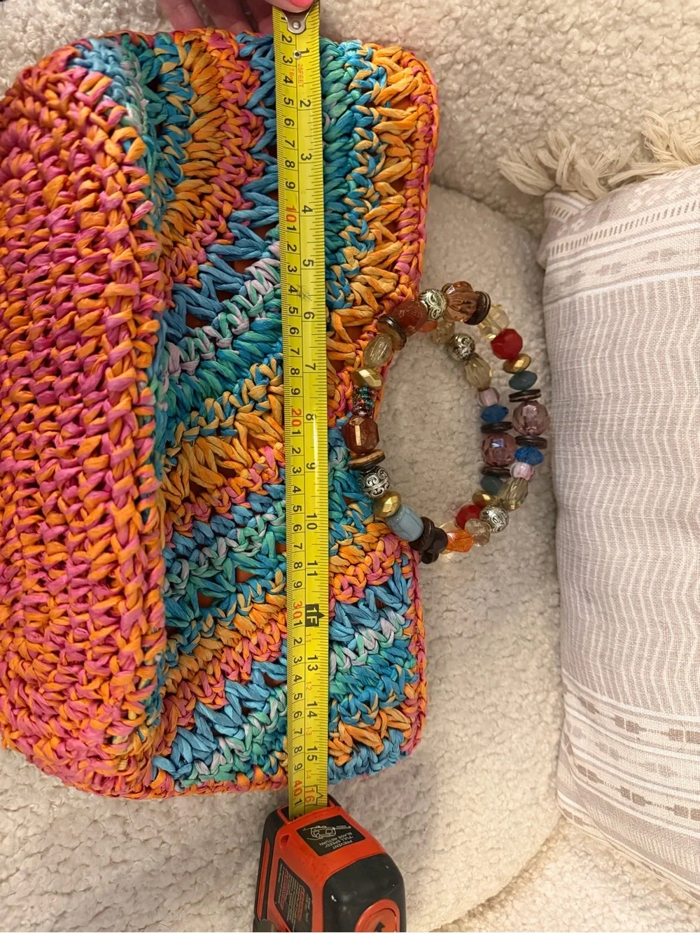 Multicolor Crochet Beach Tote with Beaded Handle